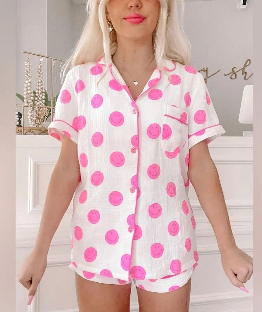 Sassy Shortcake Smiley Dreams Pink Preppy Cotton Pajama Set size medium