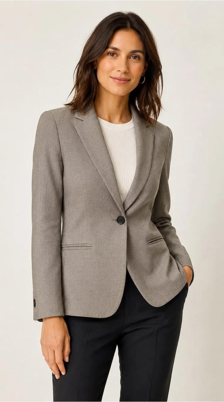 ZARA Women’s Gray Taupe One Button Fitted Blazer Size 2