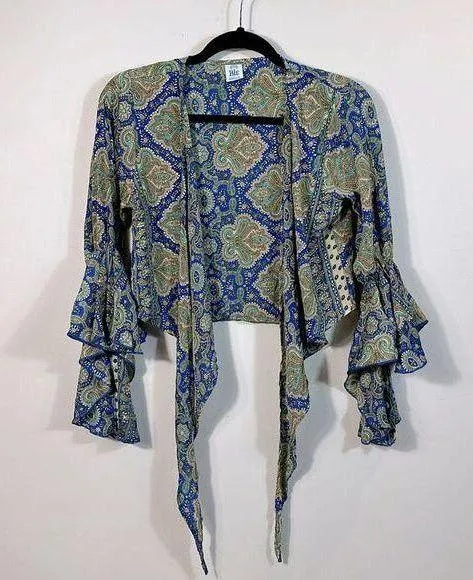 Ble Resort Collection Greece Crepe Luxury Beach Boho Wrap Top Tie Front Small*