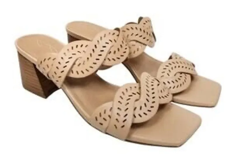 Joie Sandals size 9 Society Perforated strap Block heel Beige Nude Tan braided