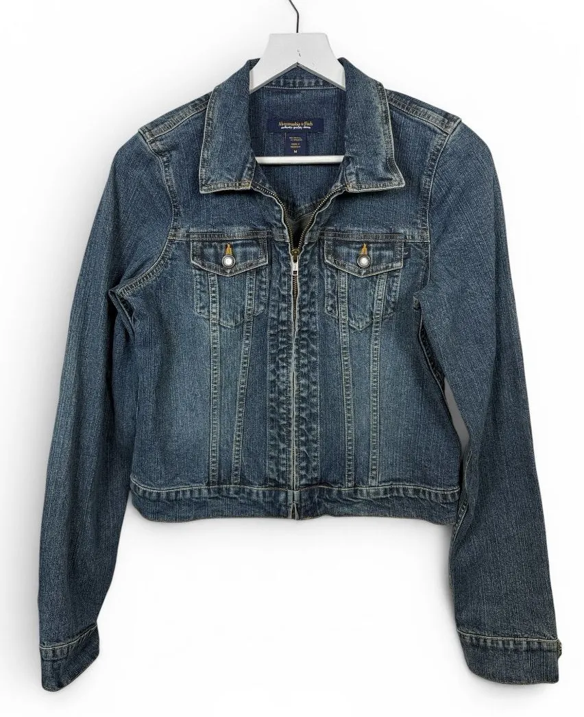 Abercrombie & Fitch Crop Zip-front Denim Jean Jacket W2418 Sz M