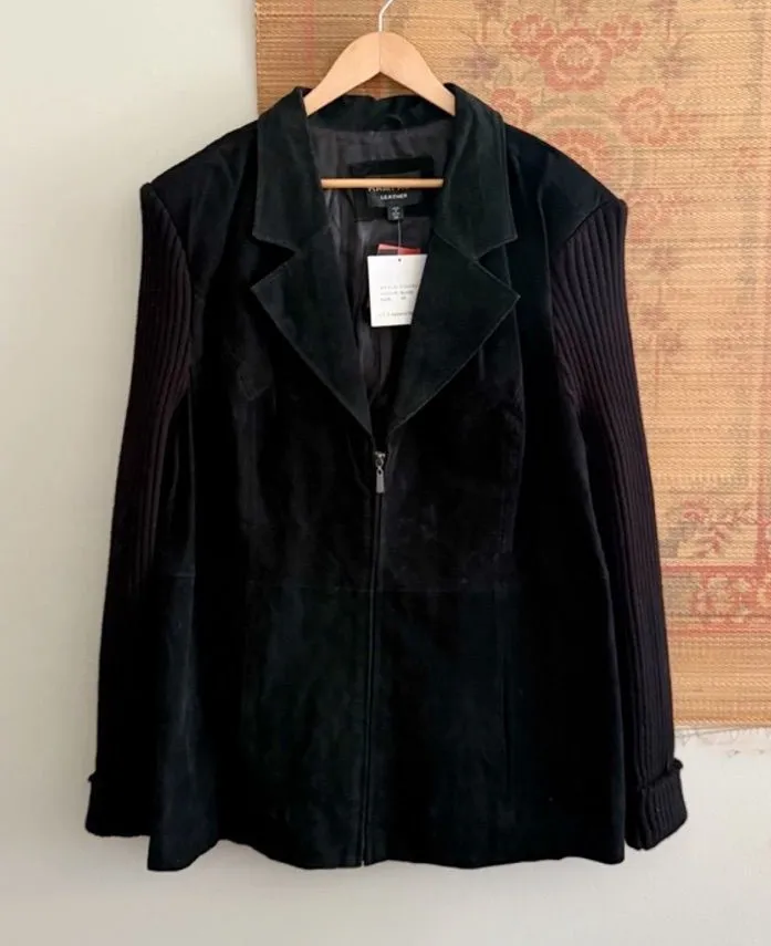 Vintage Rampage Black Suede Leather & Knit Sleeve Jacket womens size 3X