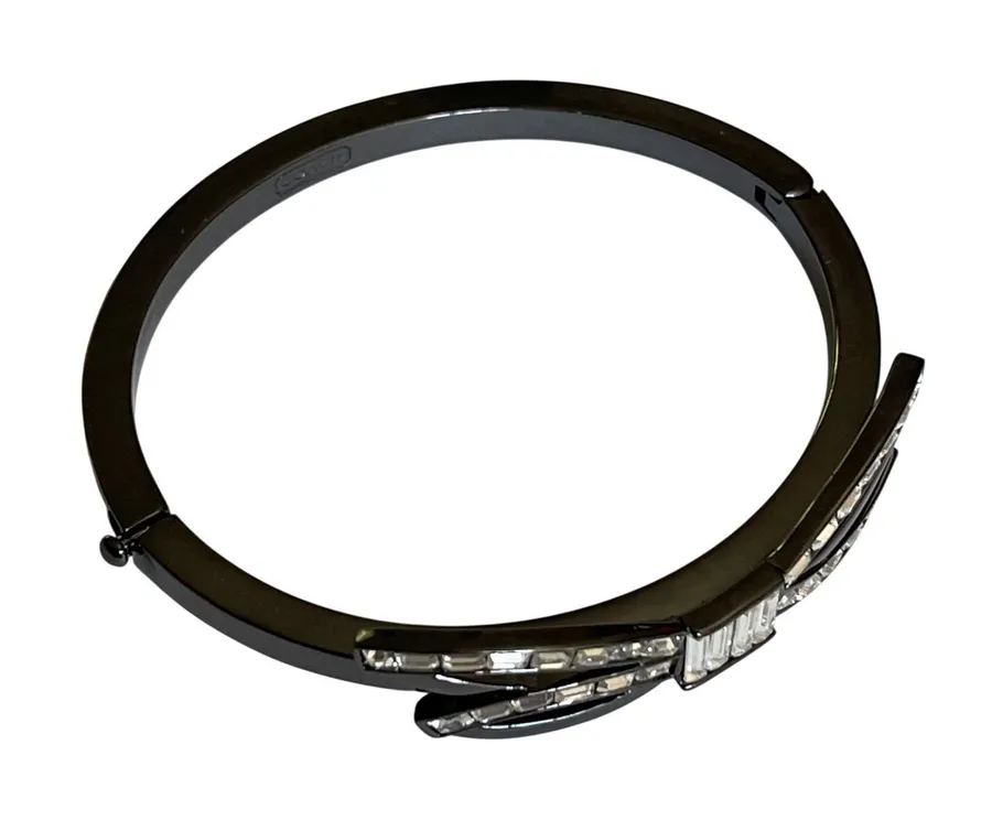 Coach Bow Bangle Bracelet Womens OS Gunmetal Coquette Crystal Hinge Cuff