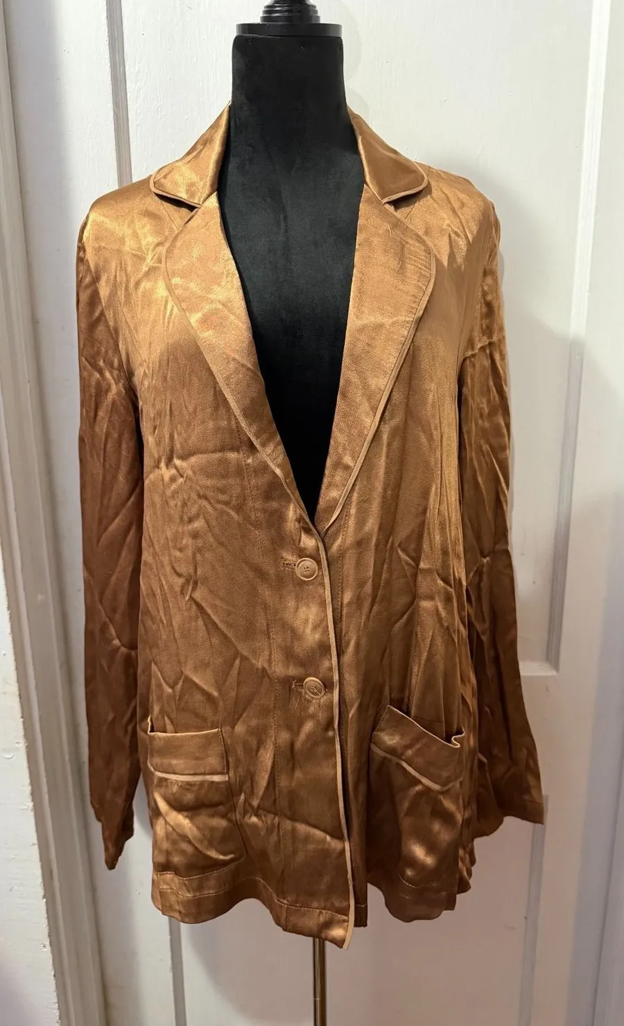 Elie Tahari Brown Satin Blazer in L