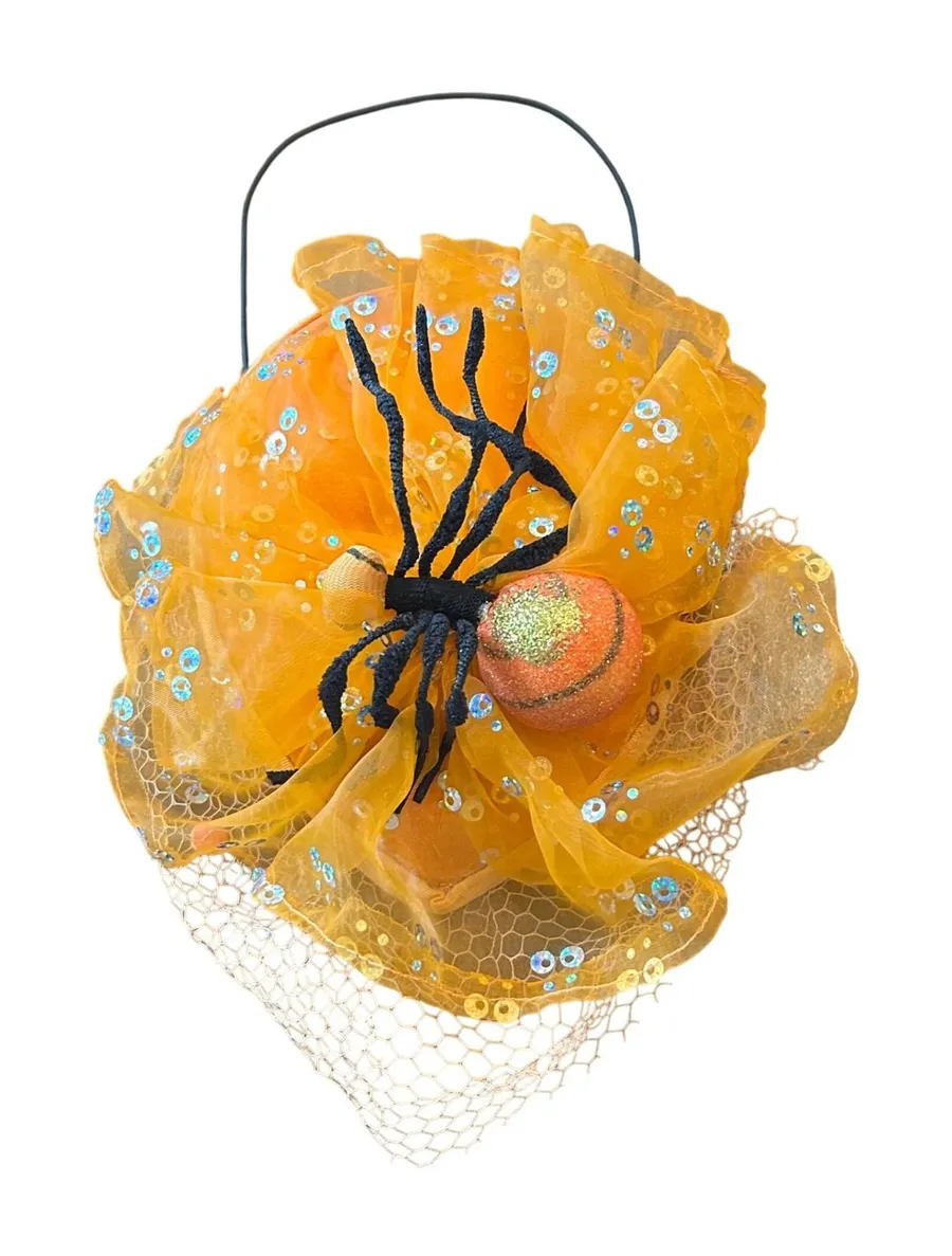 Vintage Department 56 Halloween Costume Black Spider Orange Hat Sequin Dress Up