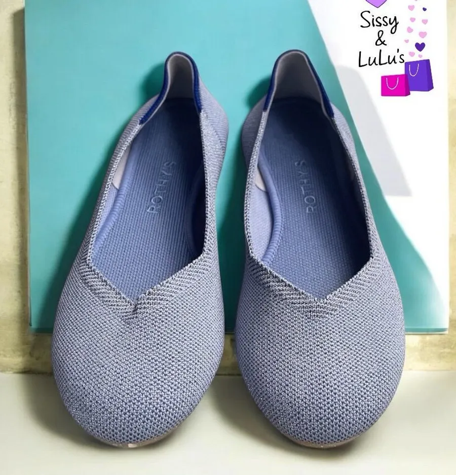 Rothy's The Flat Pointed Toe Knit Ballet Flats Womens Blue Slip-On Size 8