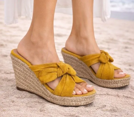 Yellow Espadrille Shoes with Suede Finish Size 6