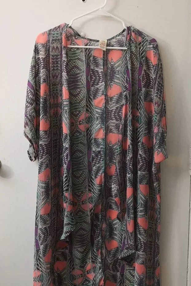 OP Vintage Aqua Verde Gray/Peach Swim Cover-up XL Summer Coconut Girl Costal Y2K