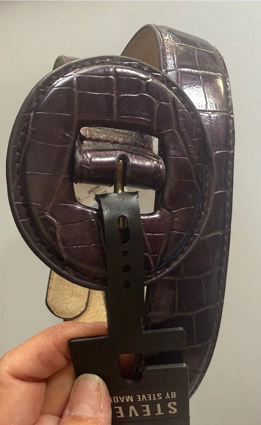 Steve Madden Croc-Embossed Wide Belt in Dark Purple Plum NWT Small 4-6 Y2K