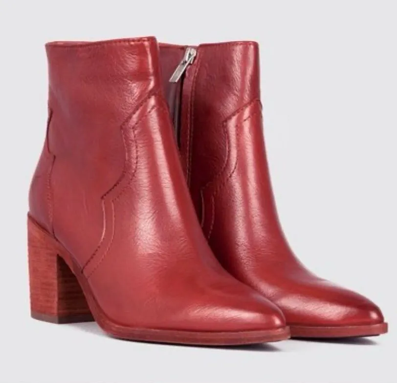 Frye Flynn Inside Zip Short Boots Red Clay Leather Western Festival Boho Size 7