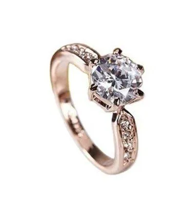 14K Rose Gold Plated Adjustable 1 CT Cubic Zirconia CZ Diamond Wedding Ring for Women