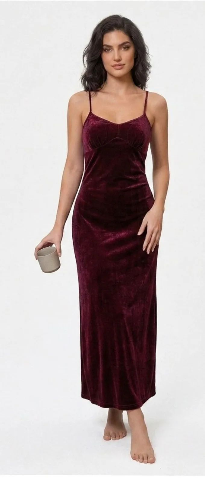 Vintage Claire’s Rose velvet slip maxi nightgown deep back plunge size Large