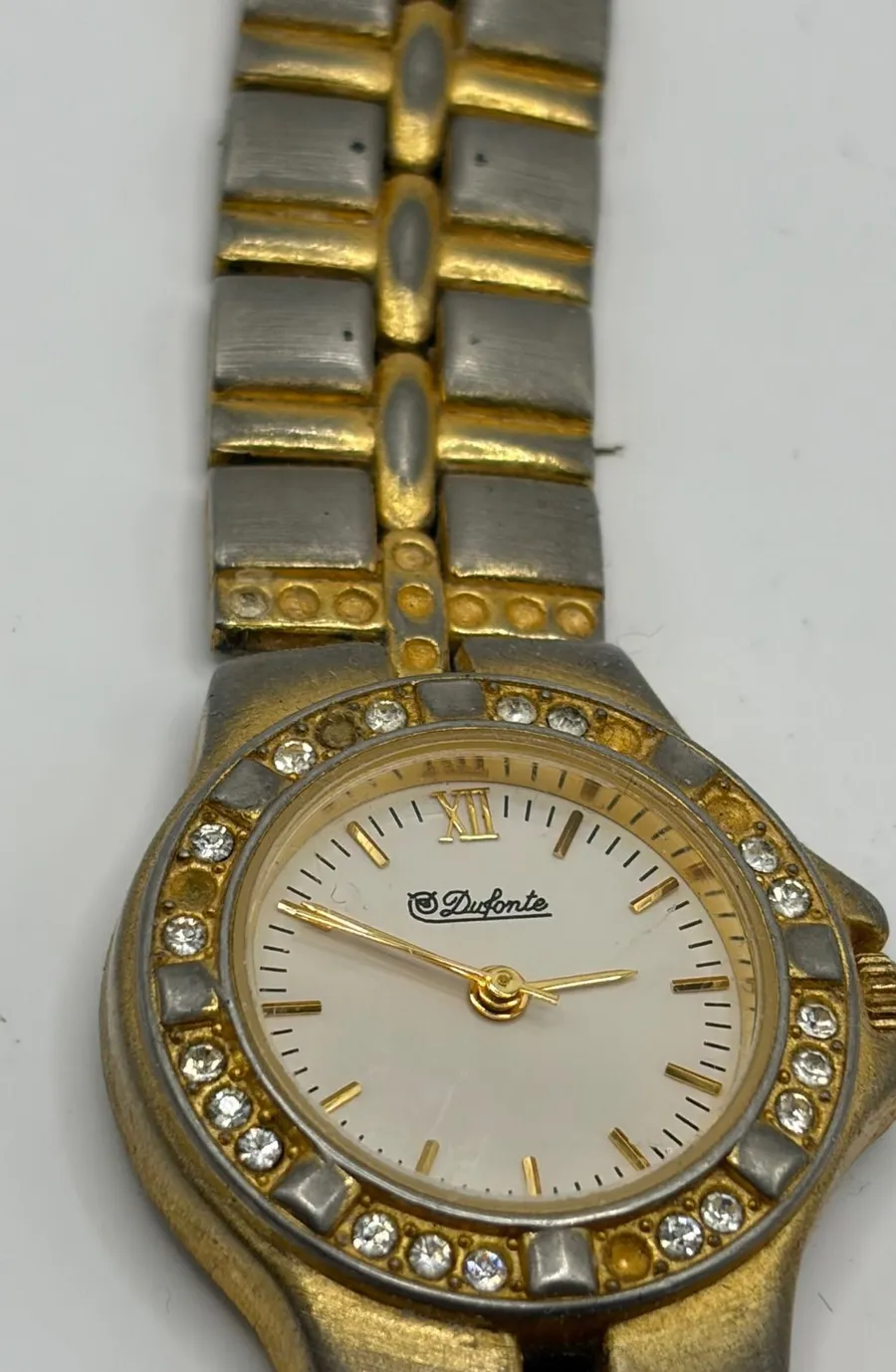 Dufonte Womens Gold Tone Silver Tone Crystal Bezel Watch Japan Movt