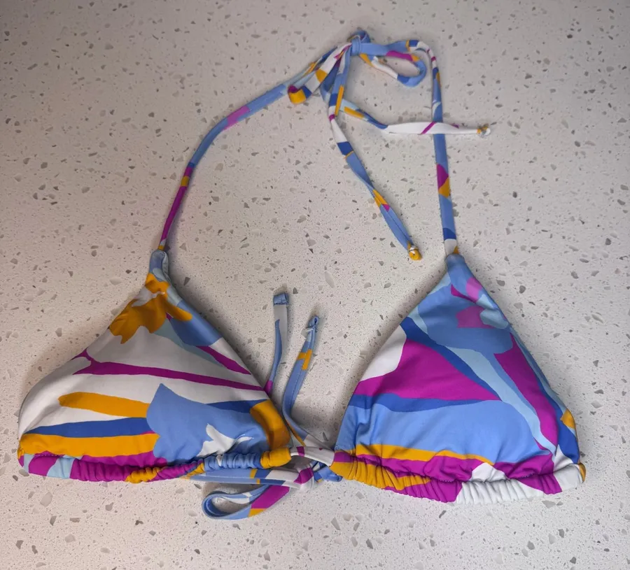 Roxy Womens Multicolor Abstract Geometric Triangle Halter Bikini Top Small S