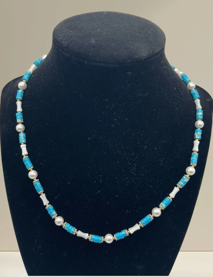 Park Lane September 2024 Sparkle Box NASH Turquoise White Pearl Beaded Necklace Blue