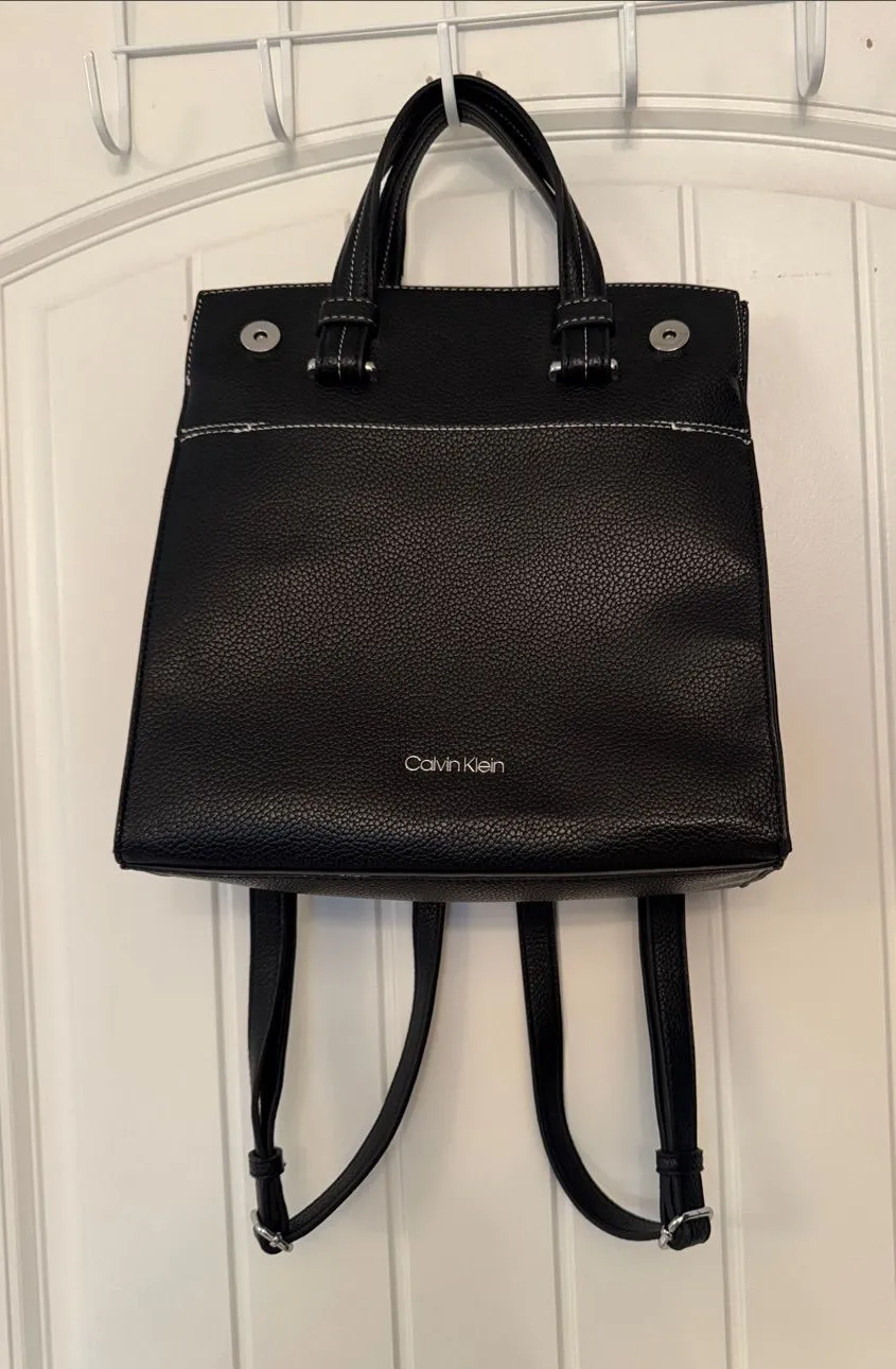 Calvin Klein Black Pebble Leatherette Convertible Backpack Tote