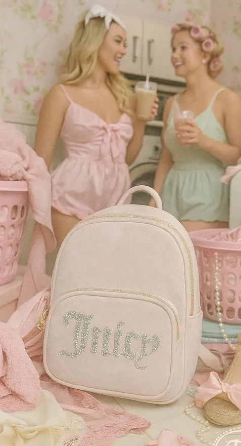 Juicy Couture Obsession Backpack Velvet Powder Blush Rhinestone Logo NWT