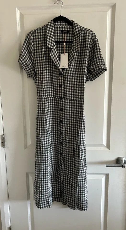 Quince Black and White Gingham Button-Front Midi Dress
