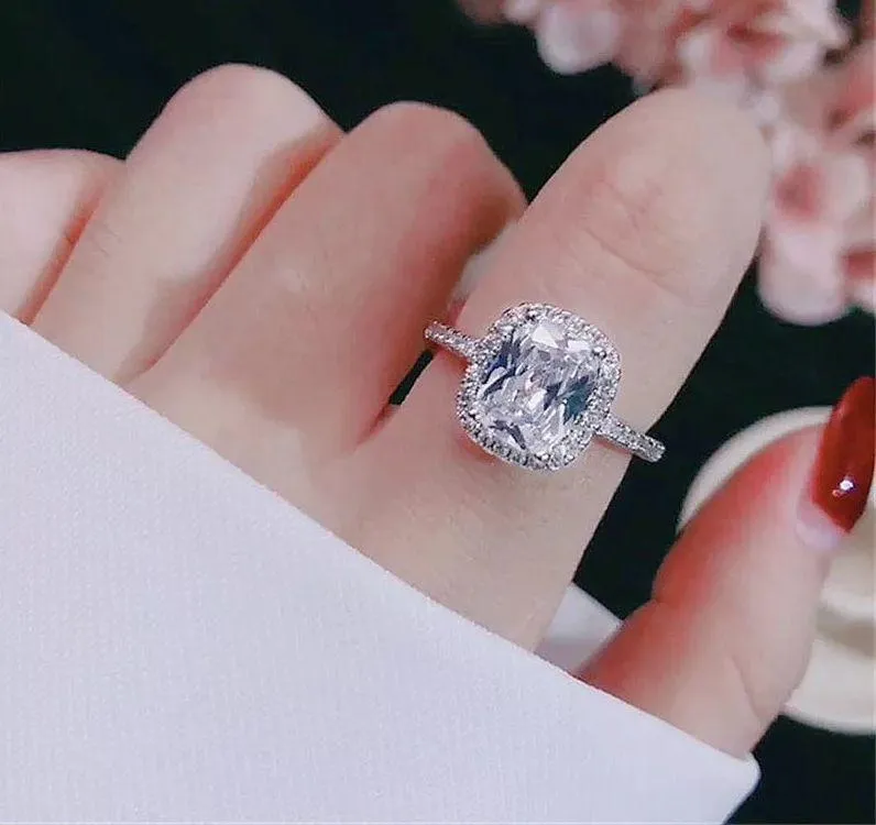 Logo 925 real silver ring 2Ct cushion square all sizes