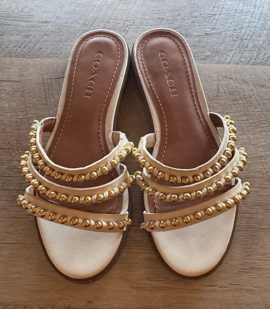 Coach Isa Studded Leather Slide Sandal (5B)