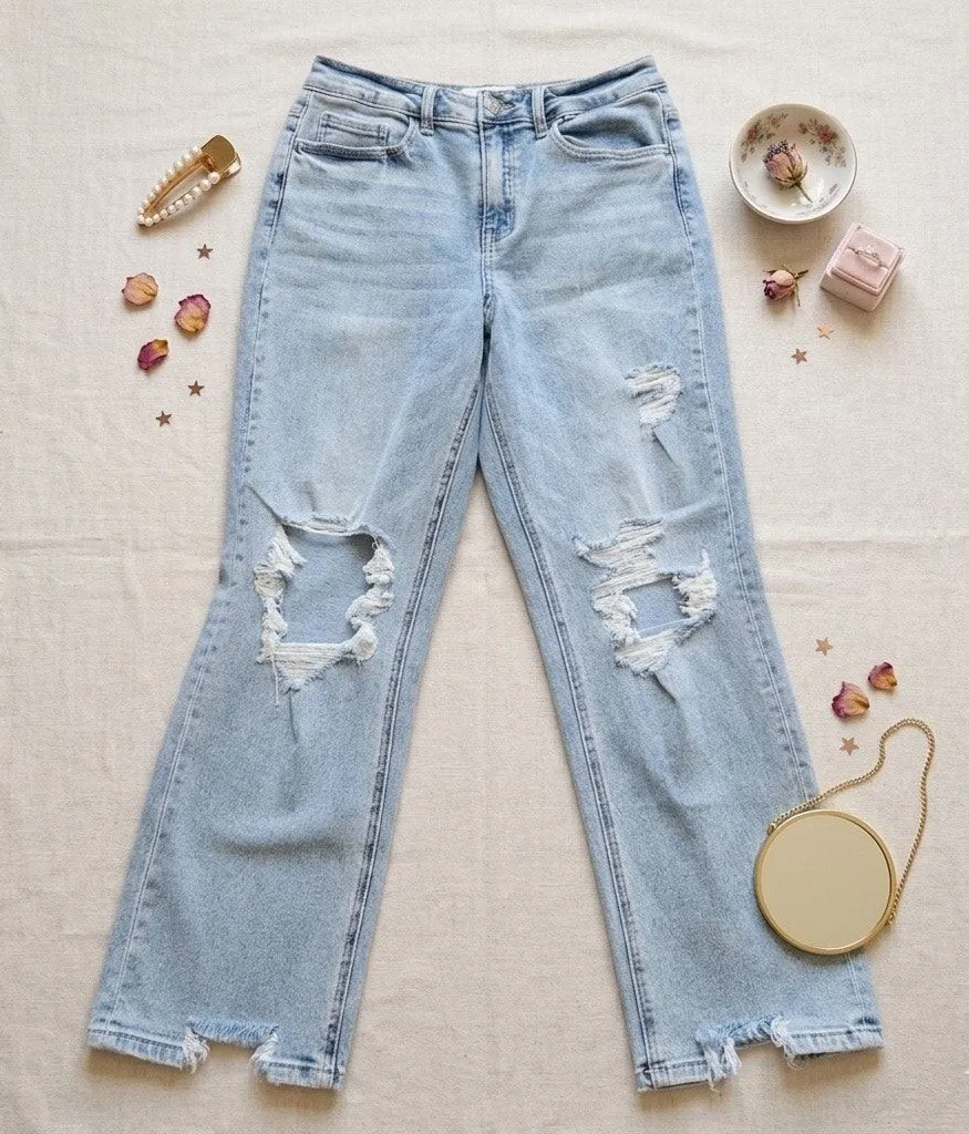 Vervet Blue Distressed Crop Wide Leg Jeans Size 27 High Rise Step Hem