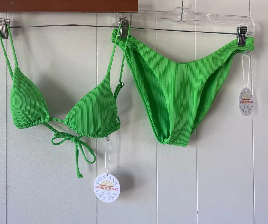 Grey Bandit x Ana Neon Green Ribbed Bikini Set M