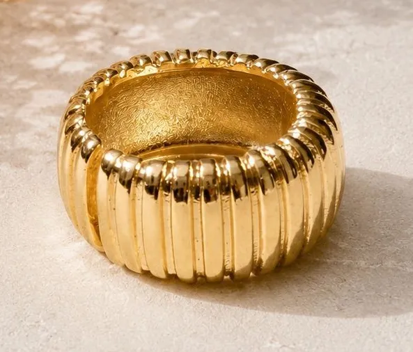 7 Gold plated steel Ribbed Dome statement Ring chunky cute preppy gift open end