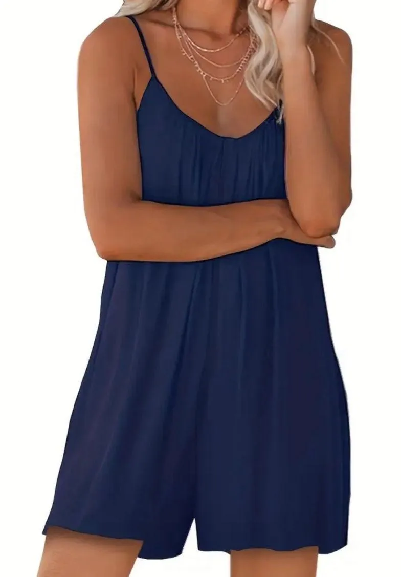 Strapless Romper with Pockets Blue