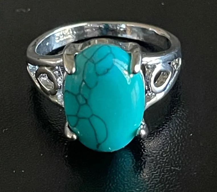 Turquoise stone S925 silver statement ring size 8