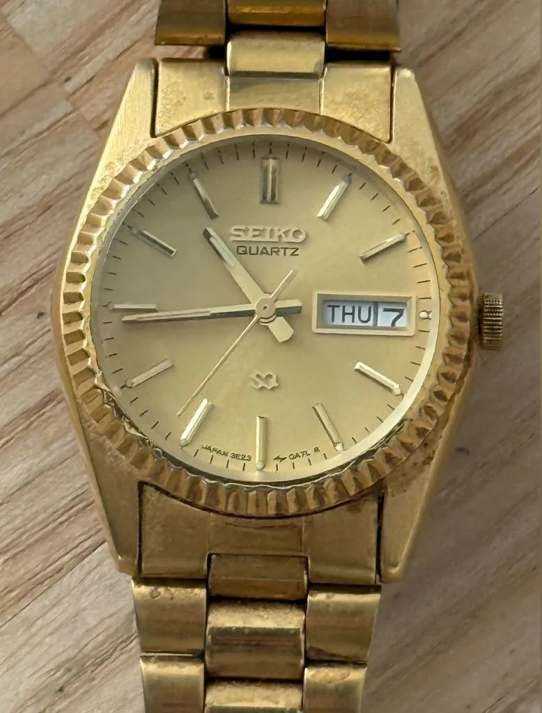 Seiko SQ Presidential Vintage Ladies Watch Gold Plated Case Bracelet Gold Dial