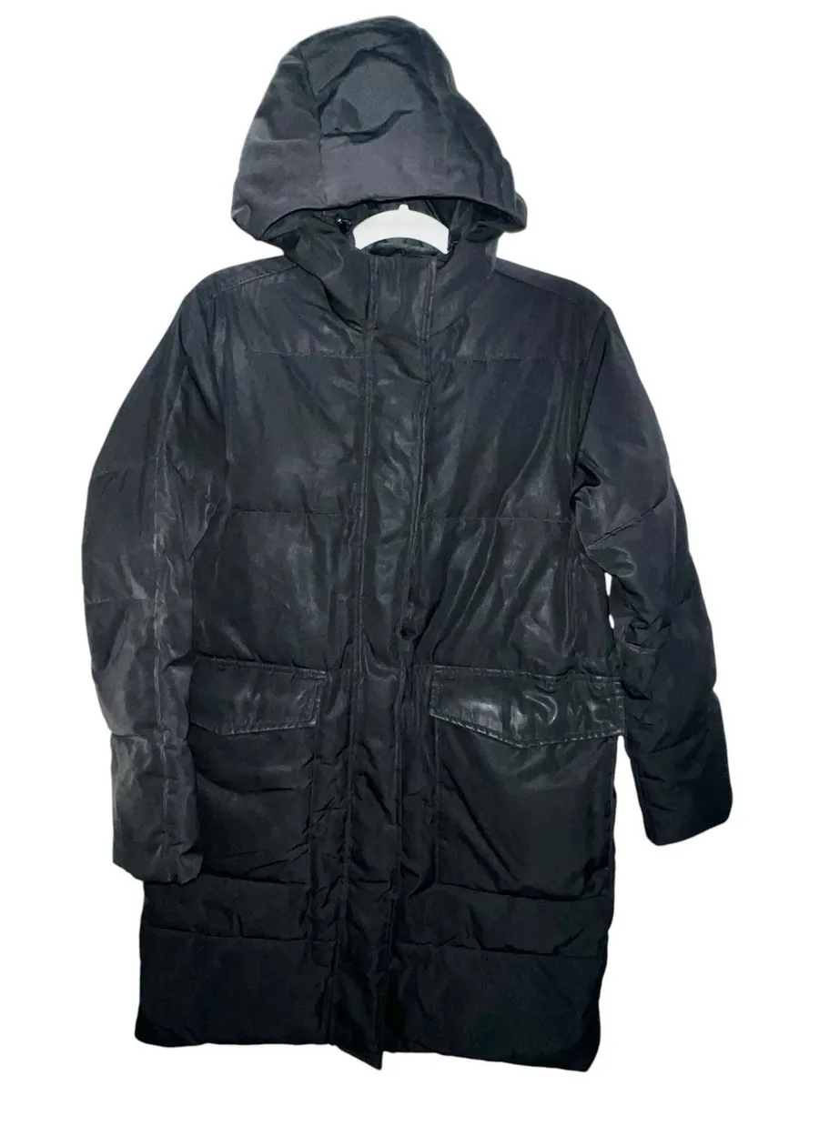 Everlane Renew Long Puffer PrimaLoft Hooded Coat Black Women Size XXS Pockets