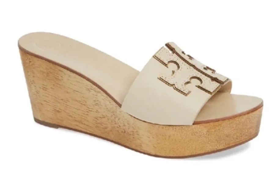 Ines Wedge Slide Sandals In new Cream/gold