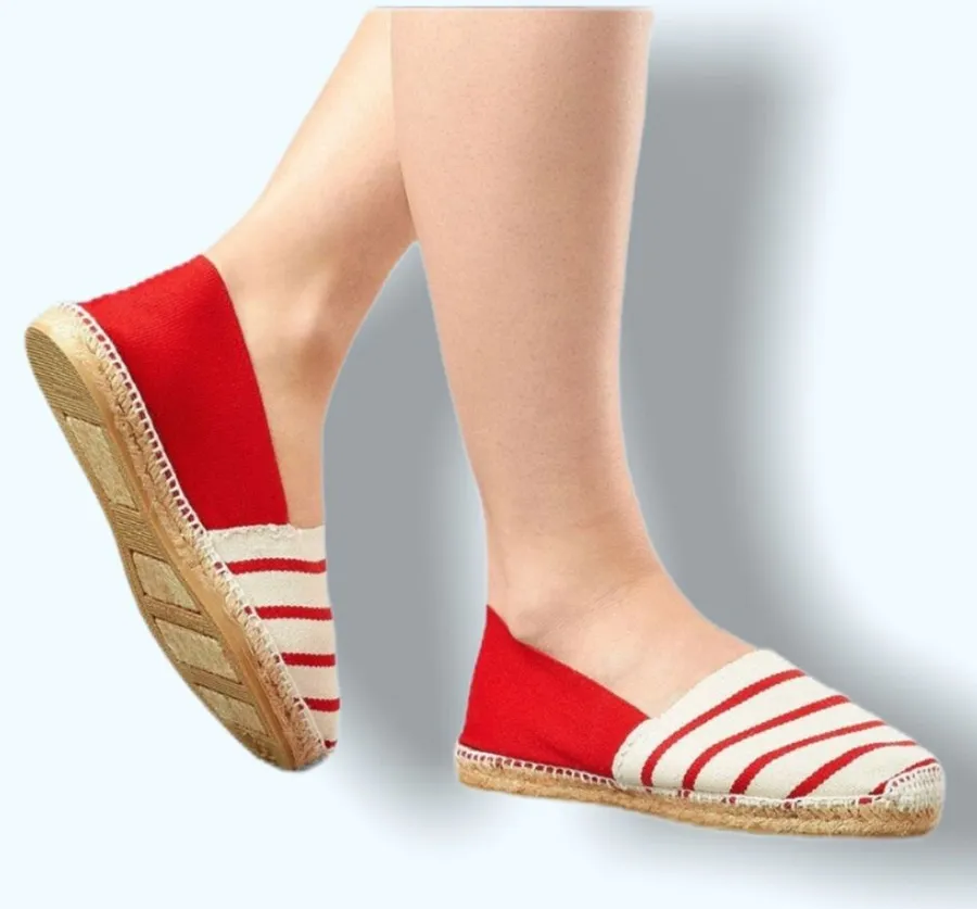 Cousu Main Classic flat Red & Ivory espadrilles White Size 8
