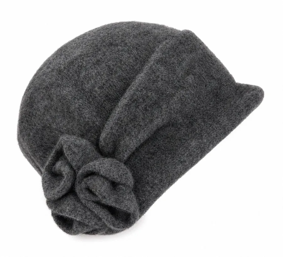Disney Parks Wool Cloche Hat Charcoal Grey Flower BBU008 Vintage Style Winter Gray