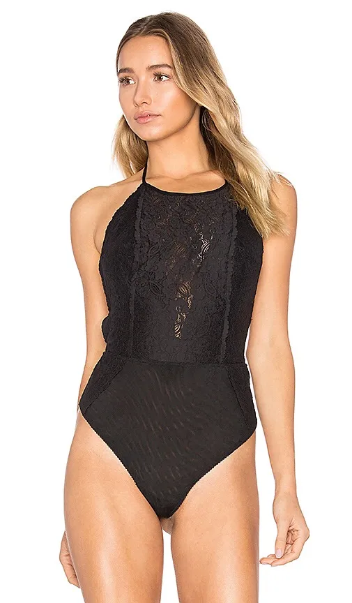 Black Dance Around Floral Lace Bodysuit