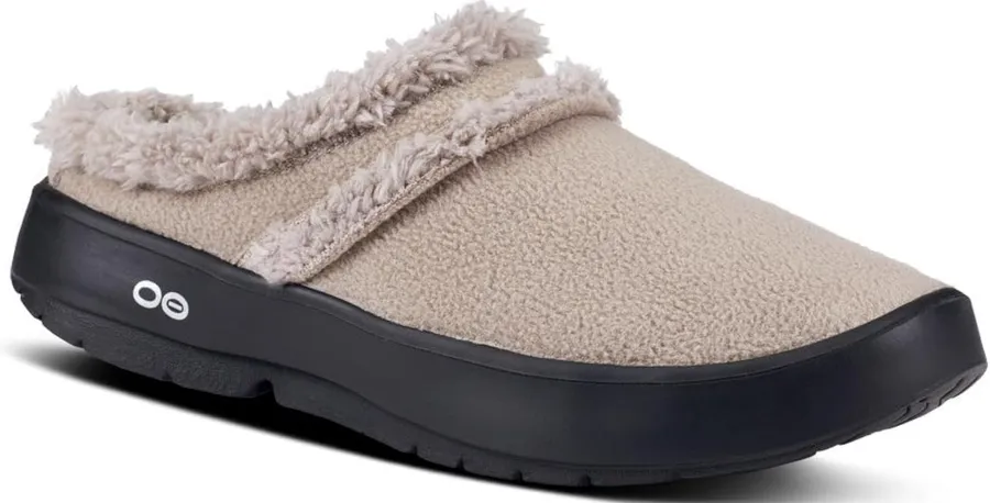 Oofos OOcoozie Mules Slip On Slippers Sherpa OOfoam Recovery Tawny Black 10 Gray