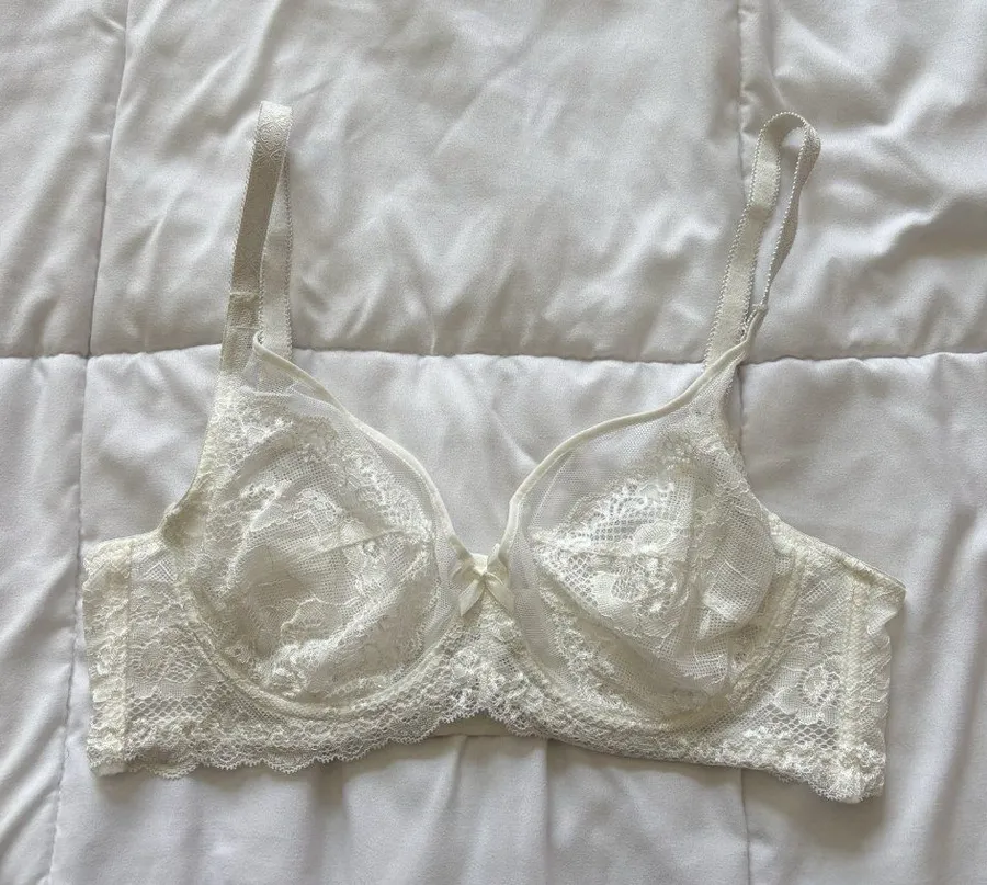 Womens White Unlined Bra Lace Bow Floral Sexy Coquette Dainty Romantic Fairy Size undefined
