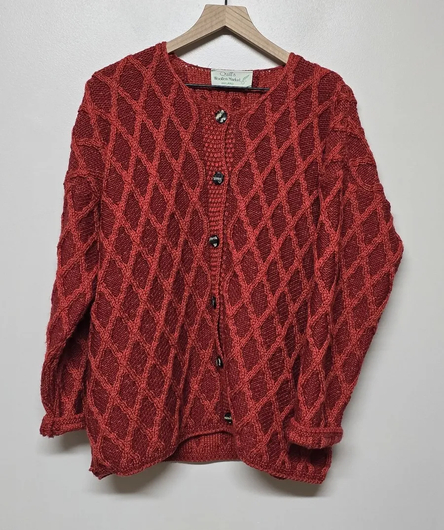 Quill's Woollen Market Wool Nordic Grandmacore Cardigan Sweater Size L Ireland Red Size L