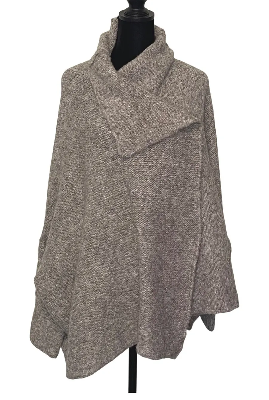 FP One Free People Oversized Knit Drape Collar Poncho Cape XS/S Gray