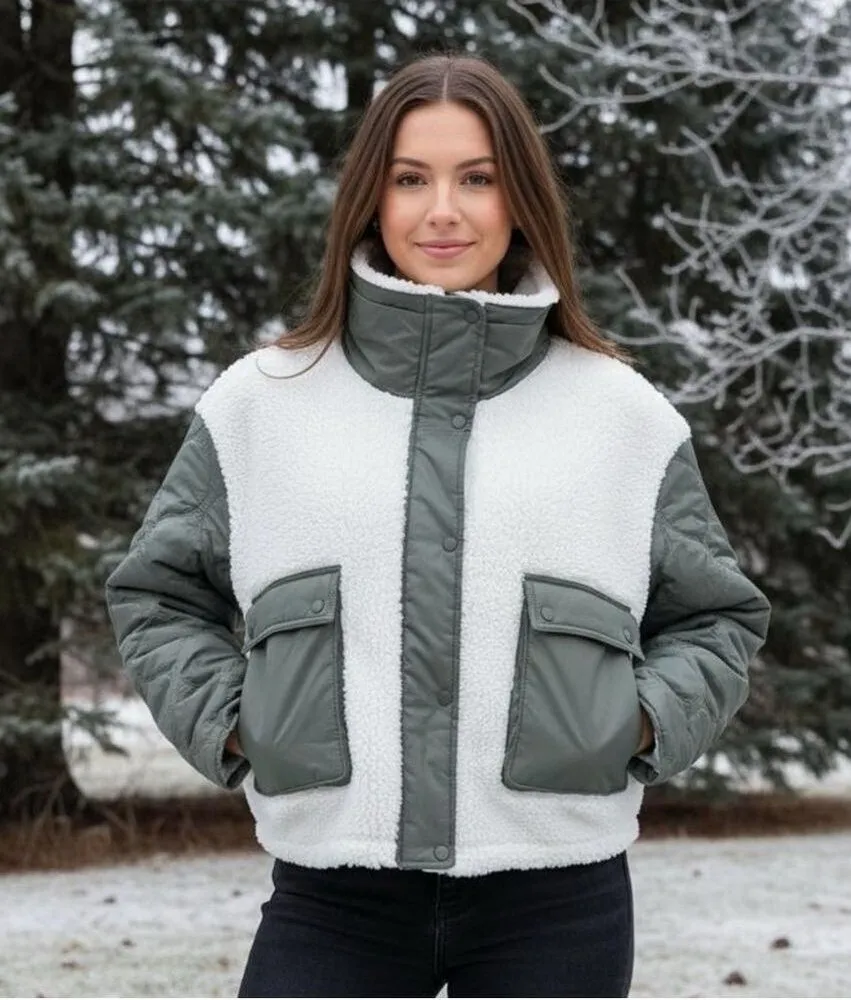 Athleta Quilted Sherpa Fleece Hybrid Jacket XL Sage Green Gorpcore, Quiet Luxury