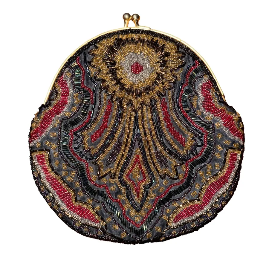 💖Robinson's‎ Vintage Beaded Round Evening Kisslock Clutch Bag Red