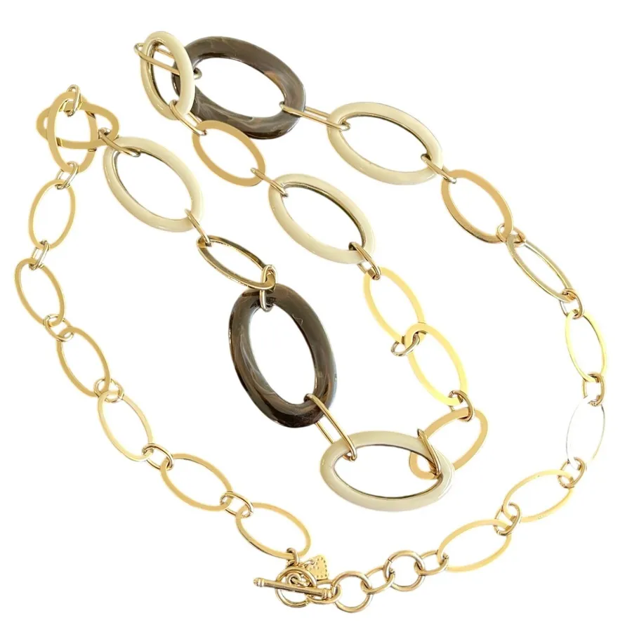 Y2K Gold Chain Belt Tortoise Shell Acrylic Links Belt Neutral Boho Chic
