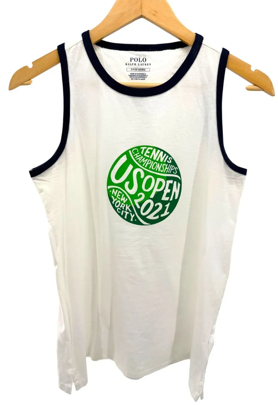 Polo Ralph Lauren US Open 2021 Tennis Ball Graphic Ringer Tank Top Size S White