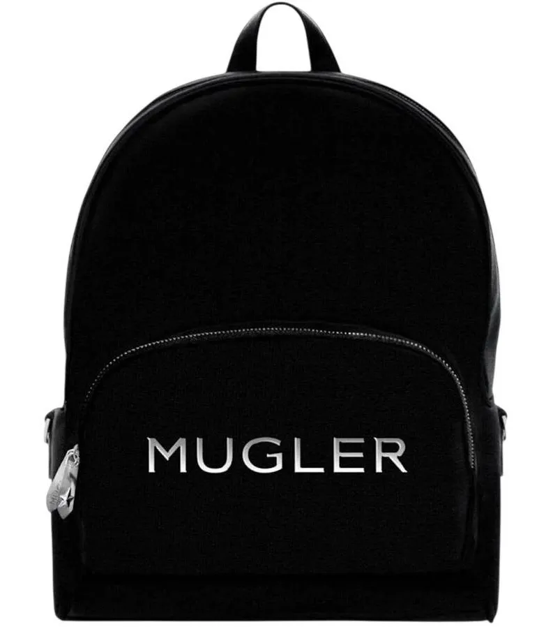 Mugler Logo Backpack Travel School Bag Women's Black 15" x 13" Quiet Luxury NEW