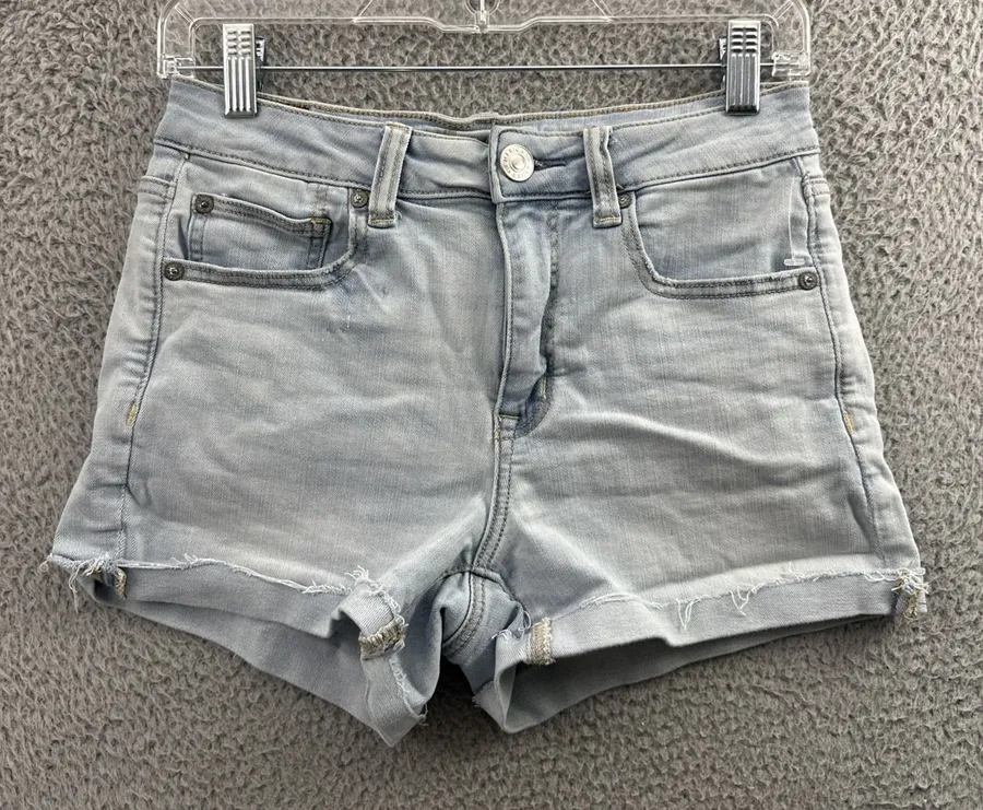 American Eagle Hi Rise Shortie Shorts Denim Jean Cut Off Festival Women's 6