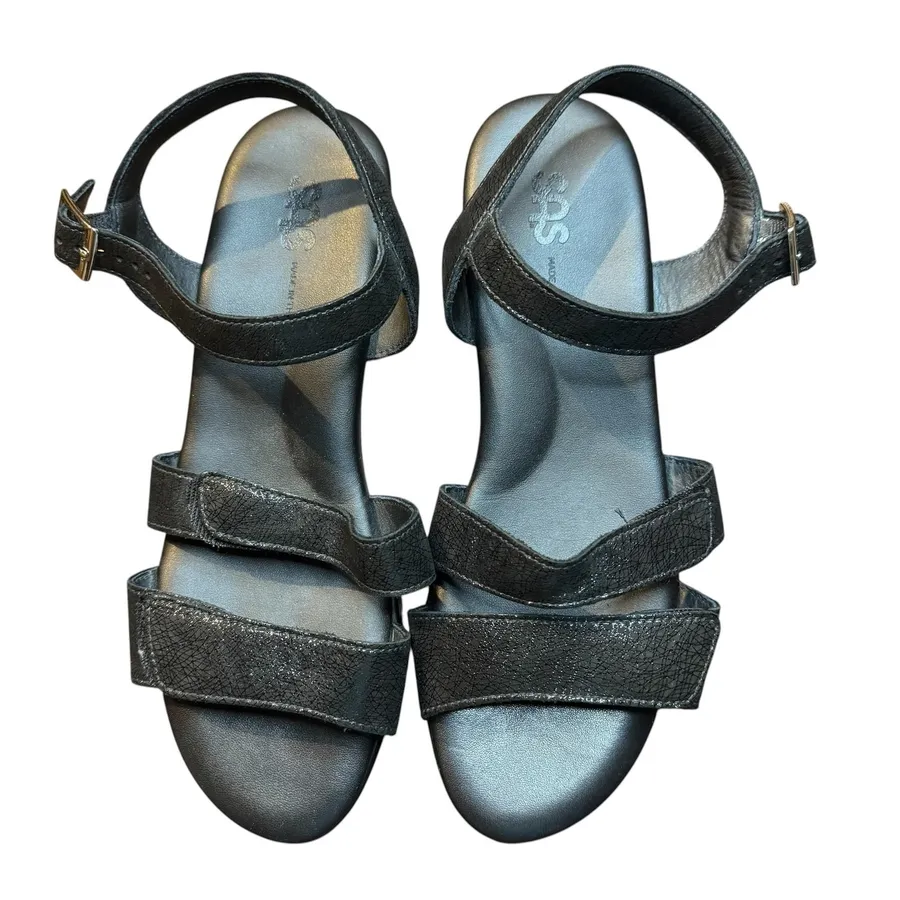 SAS Tripad Comfort Shoes Womens Size 9 Black Leather Block Heel Strappy Sandals