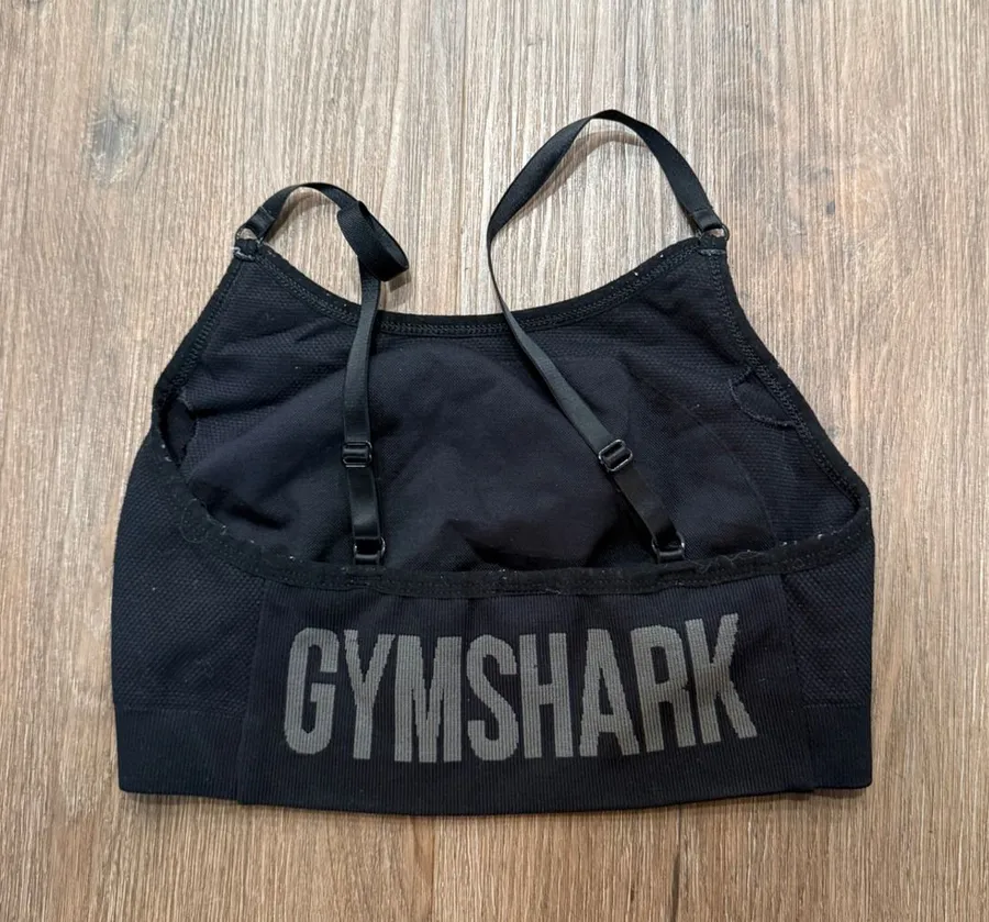 Gymshark Womens Seamless High Neck Sports Bra Black Adjustable Straps Logo