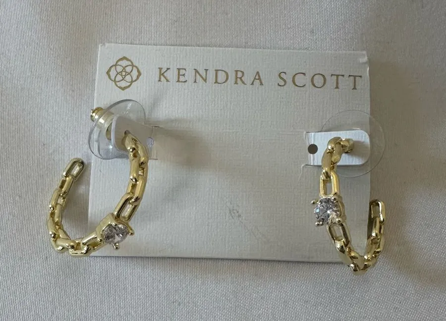 Kendra Scott Gold Chain-Link Hoop Earrings with Crystal Stone