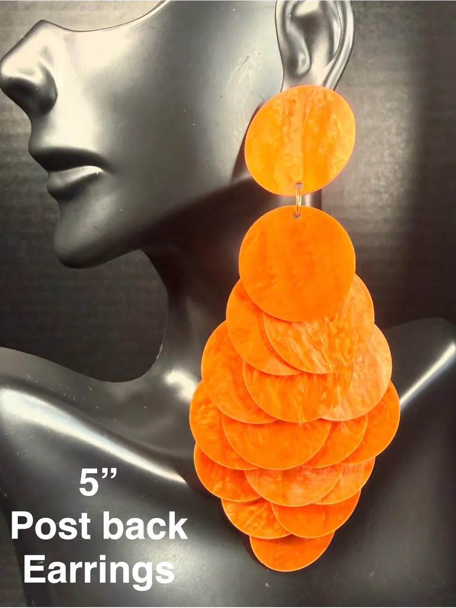 Statement Orange Disc Drop Earrings