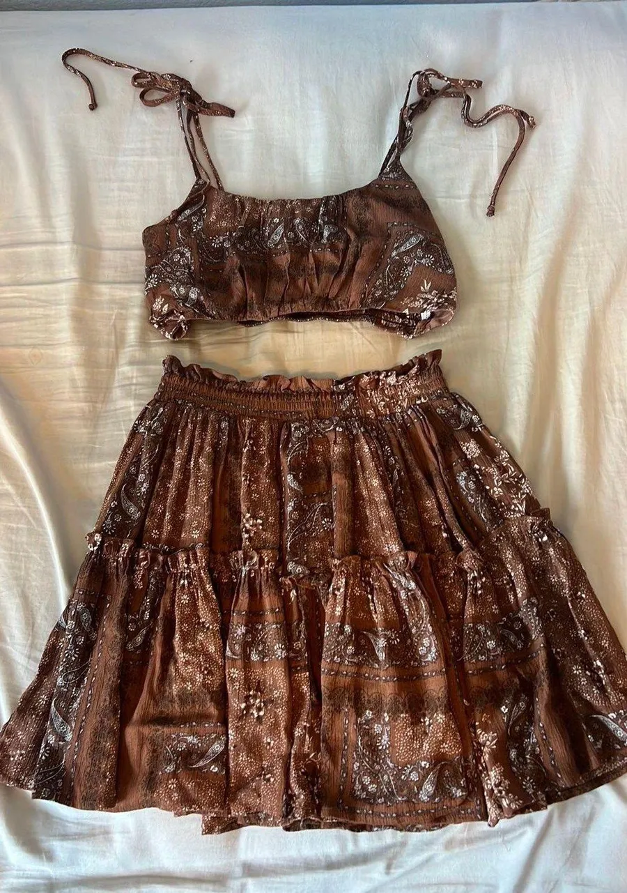 Brown Two-Piece Skirt Set